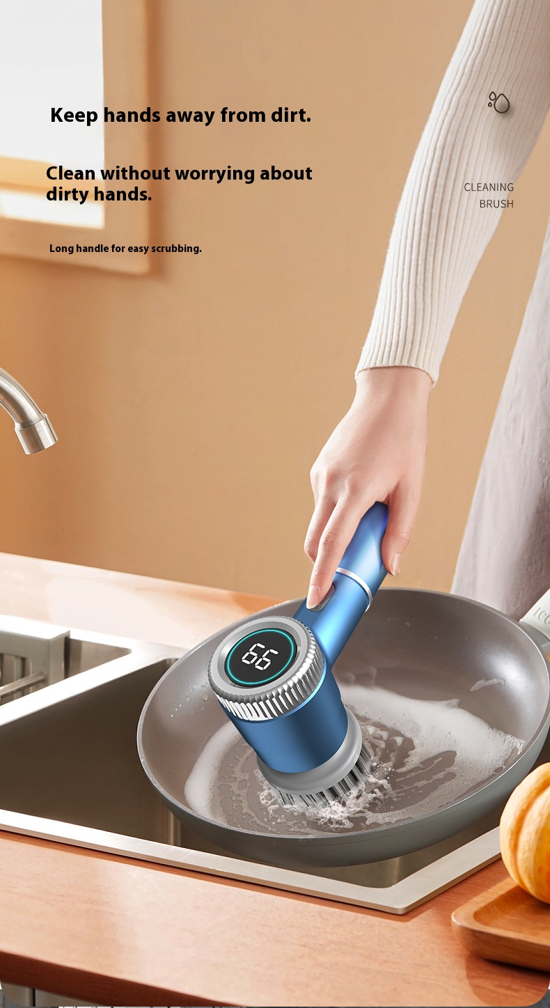 Oplaadbare elektrische reinigingsborstel – Multifunctionele schrobber met 5 verwisselbare koppen (grijs/wit/blauw)_voghion.com