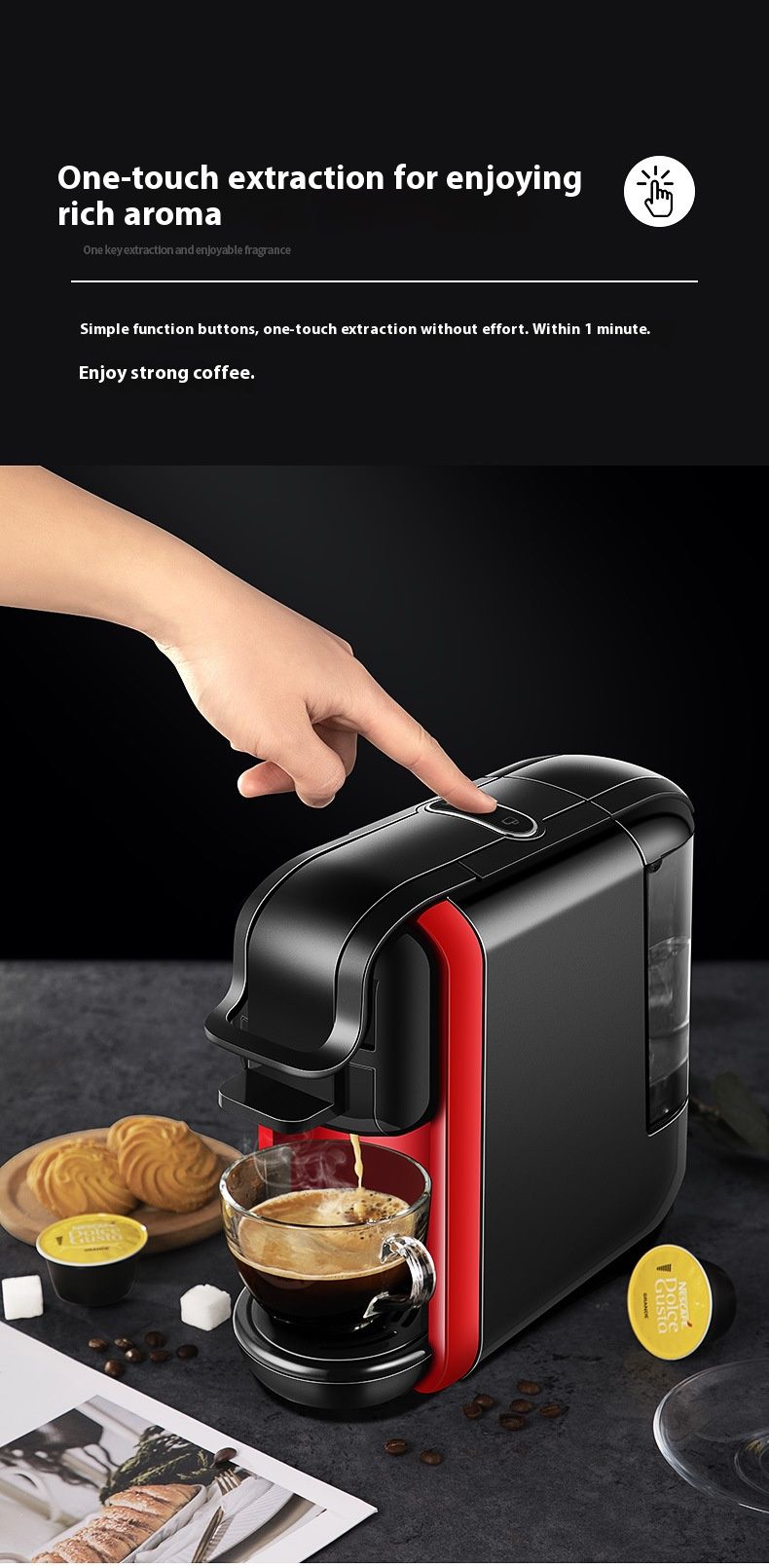 Automatic Capsule Coffee Machine – 19Bar Pressure, Compact Design, Multi-Functional For Espresso & Americano, 1.2L Tank (EU Plug)_voghion.com