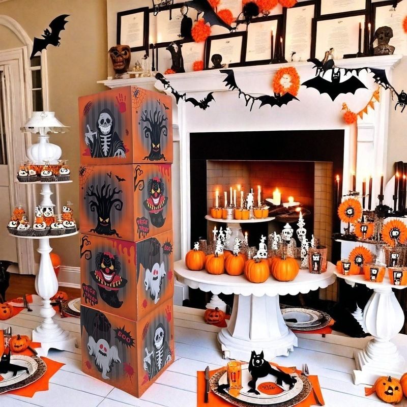Halloween Ghost Festival Bloody Halloween Party Decoration Pumpkin Pattern Cardboard Box - Orange Ghost Box_voghion.com