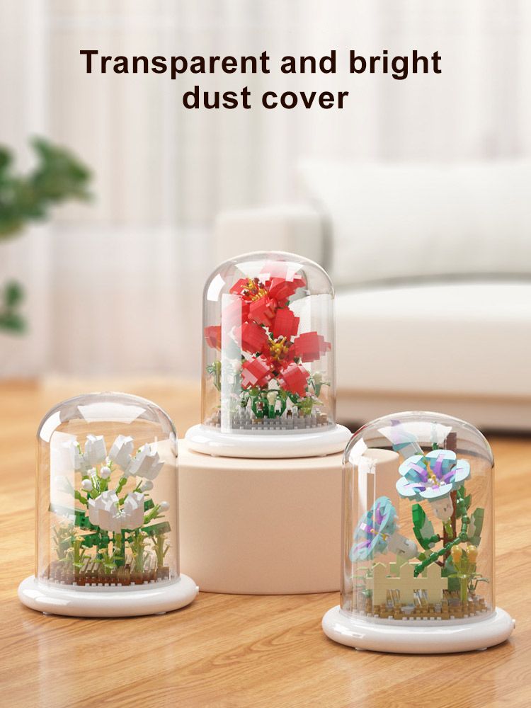 Oświetlenie DIY Zestawy klocków dla dzieci Kompozycje kwiatowe z osłoną przeciwkurzową Tulipan Róża Słonecznik Sukulenty Ogrody Zabawki modelowe_voghion.com