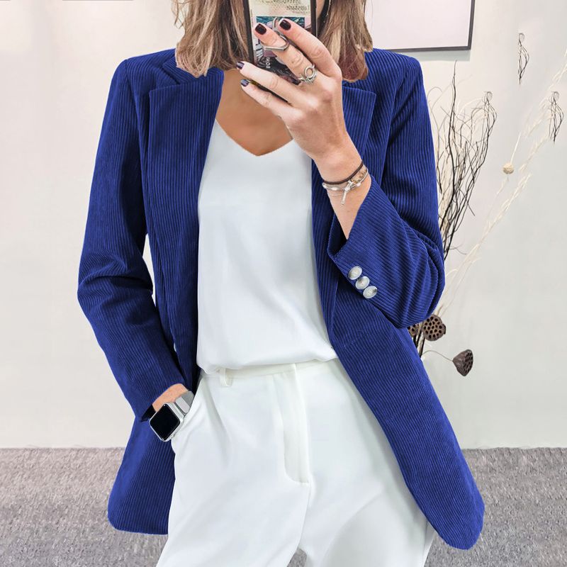 Giacca blazer professionale casual in velluto a coste elegante, vestibilità slim, tinta unita, autunno e inverno_voghion.com