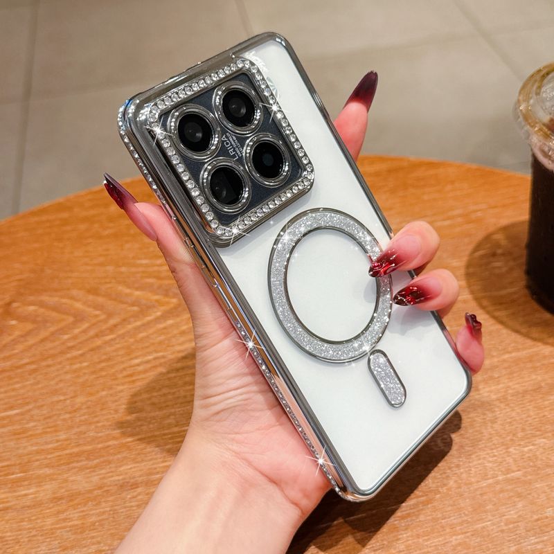Glitter Rhinestone Magnetic Case For Xiaomi 14T Redmi Note 14 Pro + Plus Bling Dia Wireless Charge Cover_voghion.com