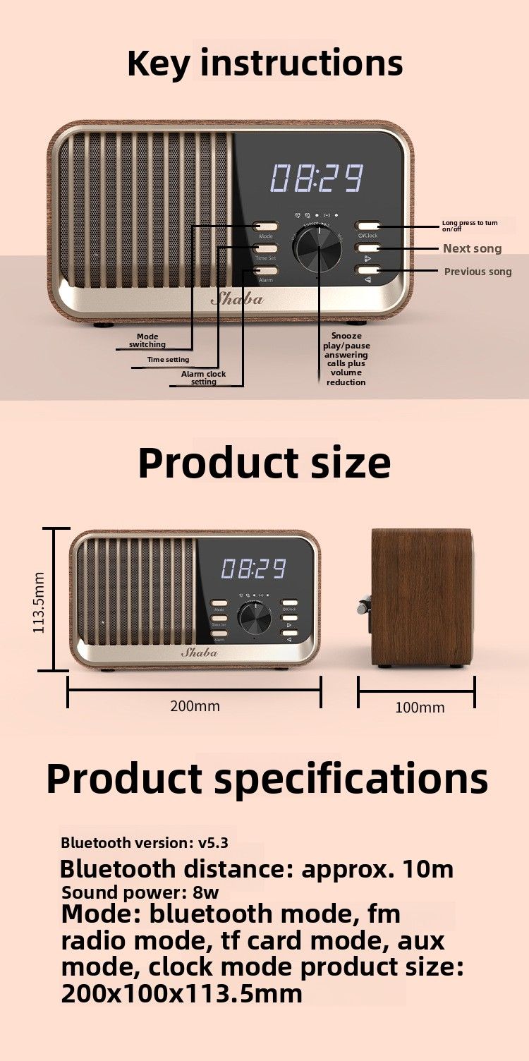 Private Model Multifunctional Gift Bluetooth With Radio Wireless Charging TF Card Clock Outdoor Speaker_voghion.com