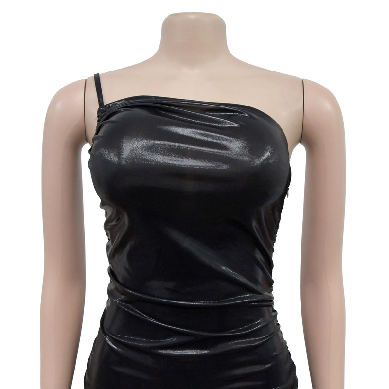 Abito da sera di Capodanno plissettato con fionda sexy in tinta unita da donna alla moda_voghion.com