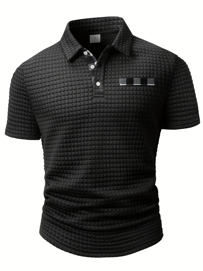 Herren Poloshirt Square Plaid Textur Stoff Kurzarm Revers Top Fashion Casual_voghion.com