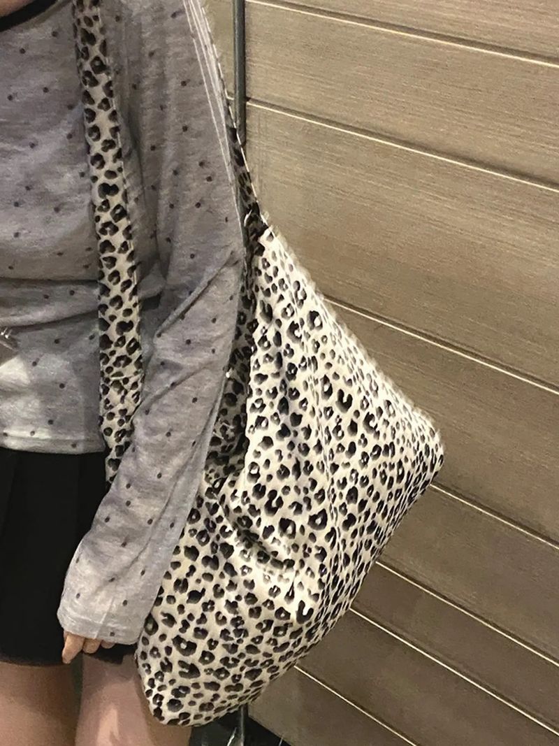 Women’s Bags Bag Same Style Leopard Print Canvas Bag Large Capacity Shoulder Bag Corduroy Shopping Bag Ins Style Star Model_voghion.com