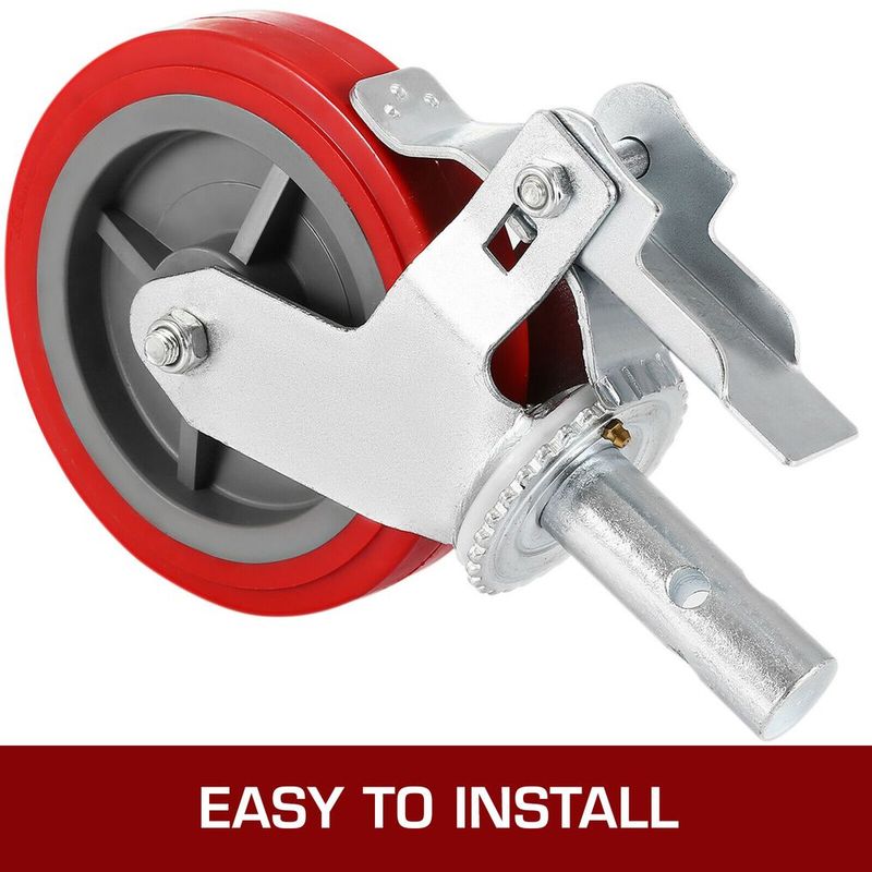 VEVOR Scaffolding Wheels Set Of 4, 8" - Scaffolding Casters Heavy Duty, 3200 Lbs Per Set - Locking Stem Casters With Brake, Red Polyurethane - Replacement For Scaffold, Shelves, Workbench_voghion.com