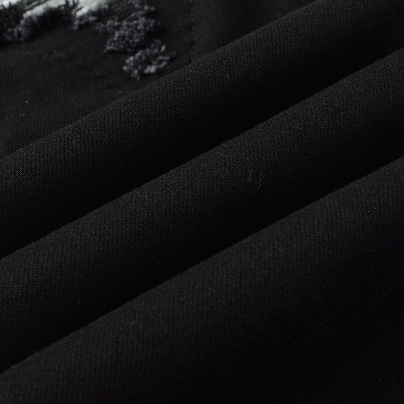 Men's Slim Fit Distressed Jeans - Black Stretch Denim Pants With Patchwork & Embroidery Details, Comfortable Cotton Fabric For Casual Wear_voghion.com