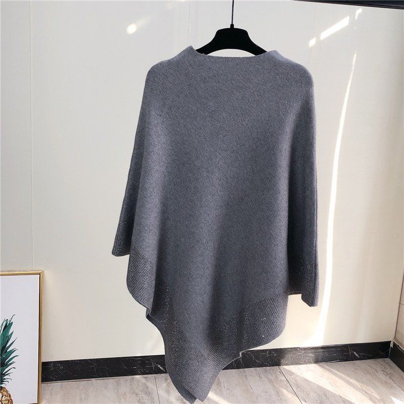 2025 Cape Shawl Extra Large Batwing Knitted Sweater With Rhinestones Little Style Irregular Coat Women's Clothing_voghion.com