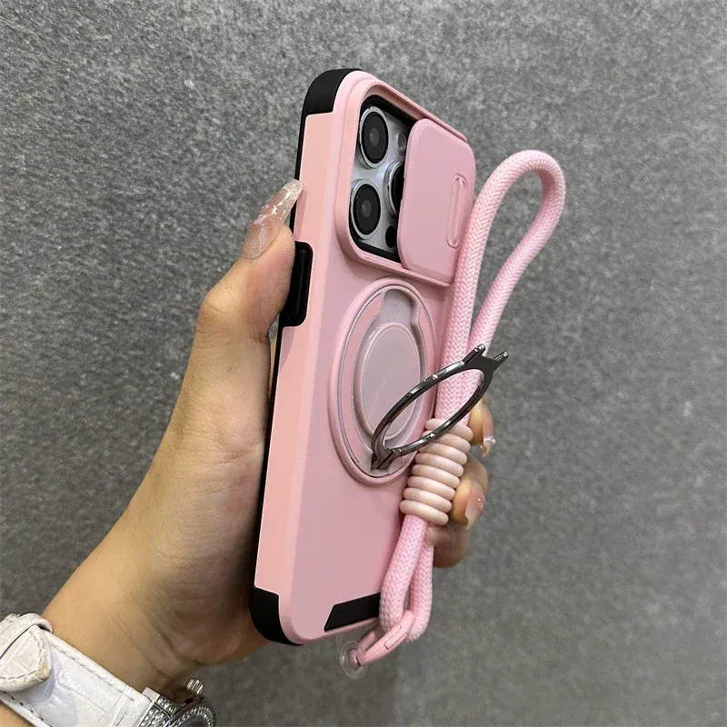 Etui Armor Magnetic Bracket do iPhone'a 16 14 13 12 11 15 Pro Max 16 Plus z smyczą, ochroną aparatu i wstrząsoodpornym etui_voghion.com