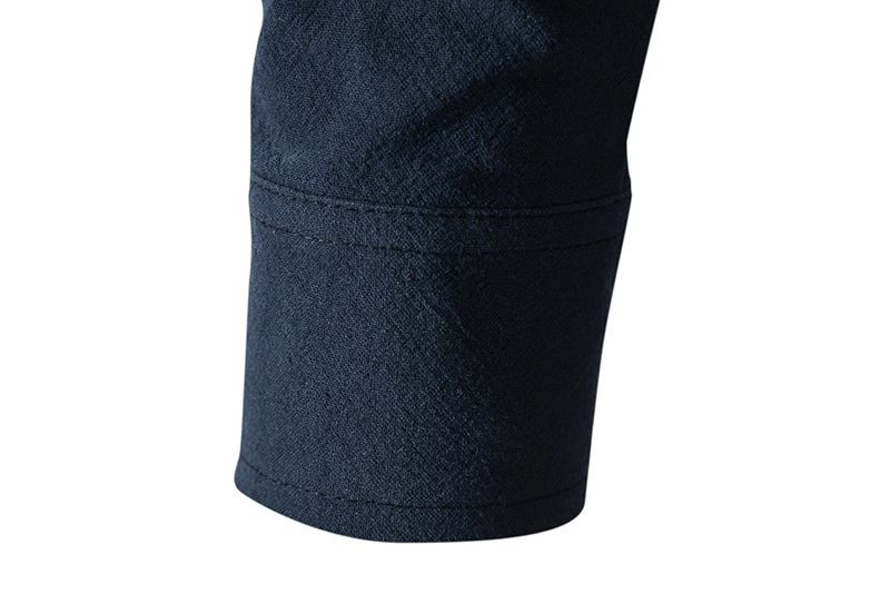 Îmbrăcăminte bărbătească, mânecă lungă, mărime europeană, bumbac și in, cămașă Henry, casual, guler înalt, culoare solidă, costum din două piese, costum de bărbat cu buline_voghion.com
