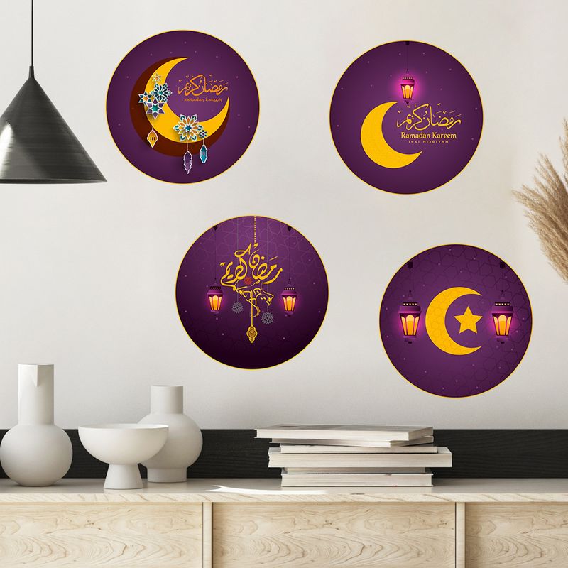 4 adet Mor Yuvarlak Ay Feneri CH81489 Oturma Odası ve Yatak Odası Dekoratif Duvar Çıkartmaları_voghion.com