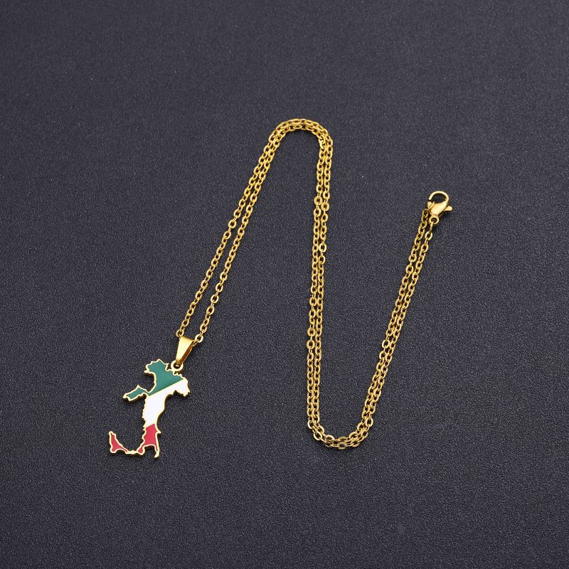 Collana con ciondolo a forma di mappa italiana, collana in acciaio inossidabile, stile etnico, design di nicchia femminile, senso leggero, lusso, gioielli geometrici con gocce di olio_voghion.com