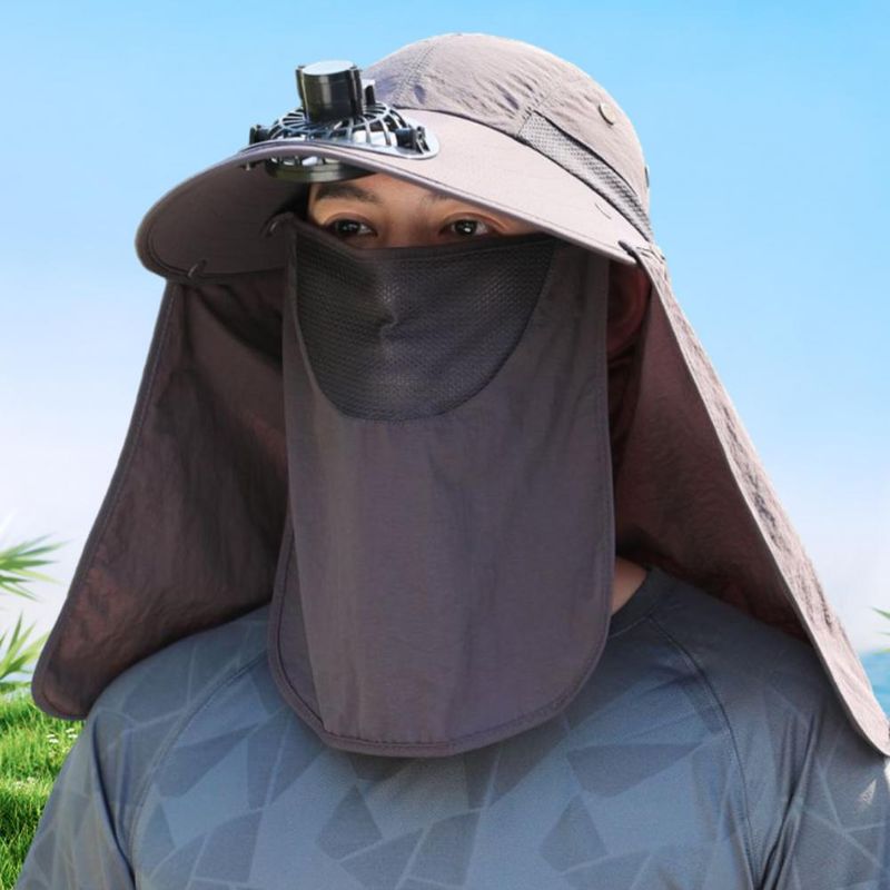 Cappello da pescatore alla moda da uomo, con cappuccio e ventola di raffreddamento, protezione completa, parasole, campeggio, anti-UV, traspirante, a tesa larga, per esterni_voghion.com
