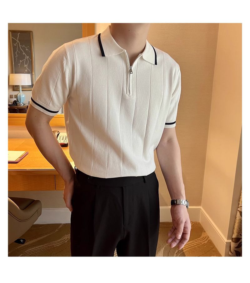 Performance-Poloshirt für Herren – Atmungsaktives Strickoberteil mit halbem Reißverschluss und Kontrastkragen_voghion.com