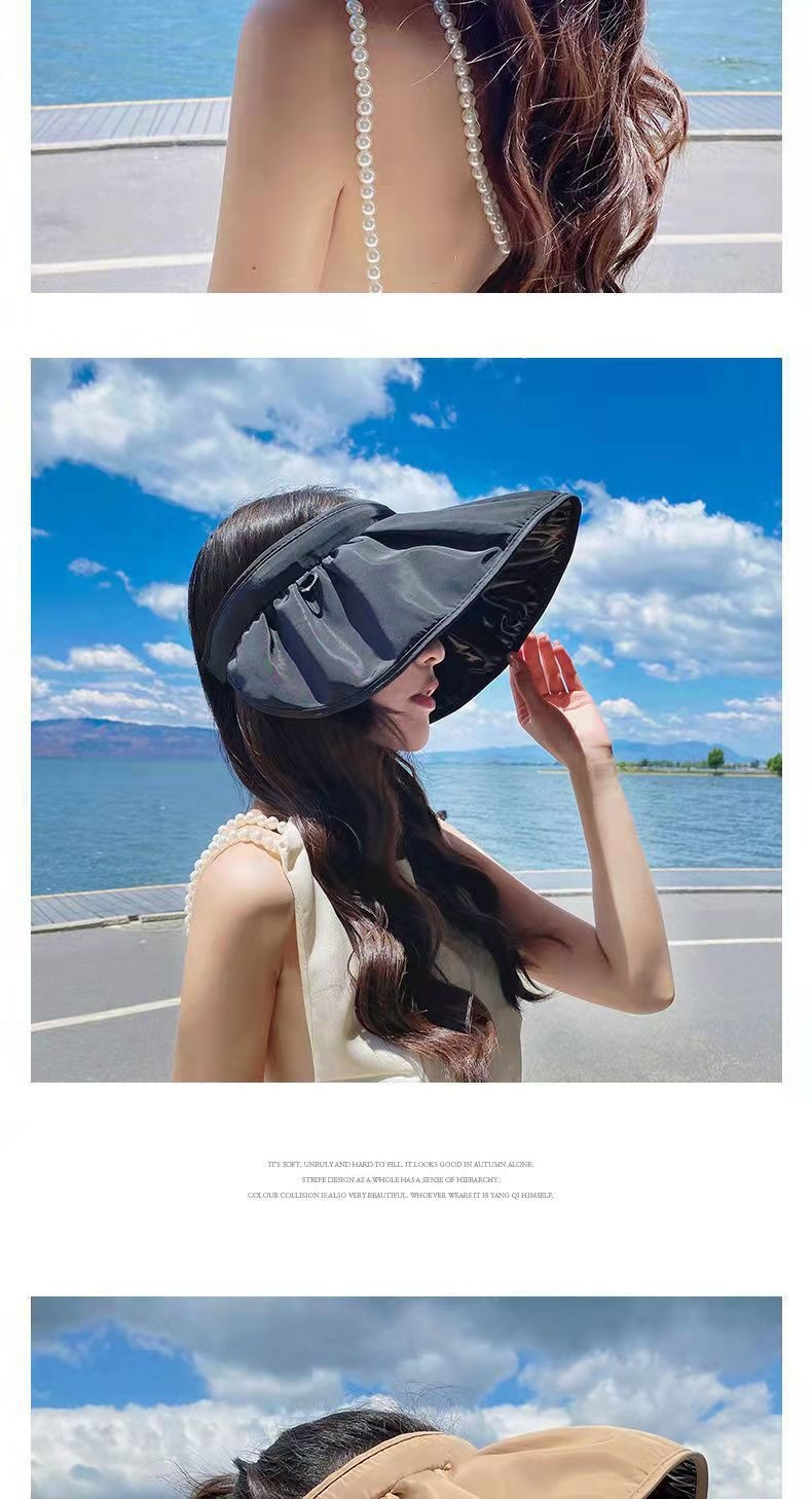 Sommersonnenschirm Koreanische Version Sonnenschutz Große Traufe, die das Gesicht bedeckt Netz Rote Schale Tragbarer gekräuselter Haarreifen Sonnenhut für Damen_voghion.com