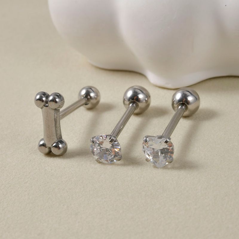 1 pezzo in acciaio chirurgico a forma di osso, cuore, zircone, piercing alla lingua, anelli a bilanciere a sfera, gioielli per il corpo alla moda._voghion.com