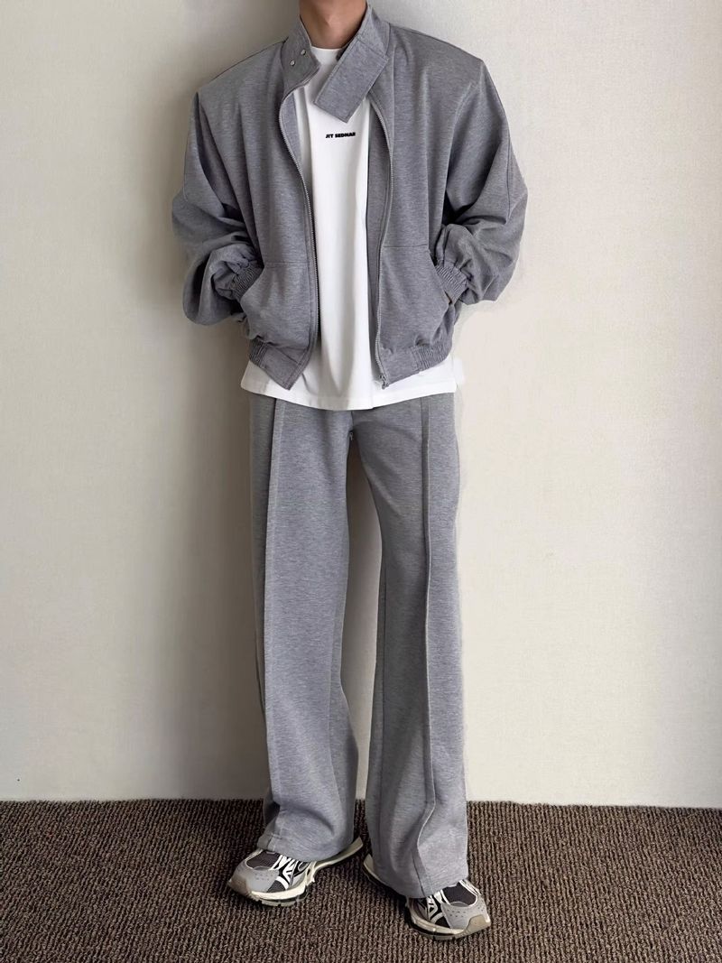 Vêtements pour hommes décontractés amples épaulettes col montant pull costume hommes automne sport deux pièces costume tendance garçons couleur unie_voghion.com