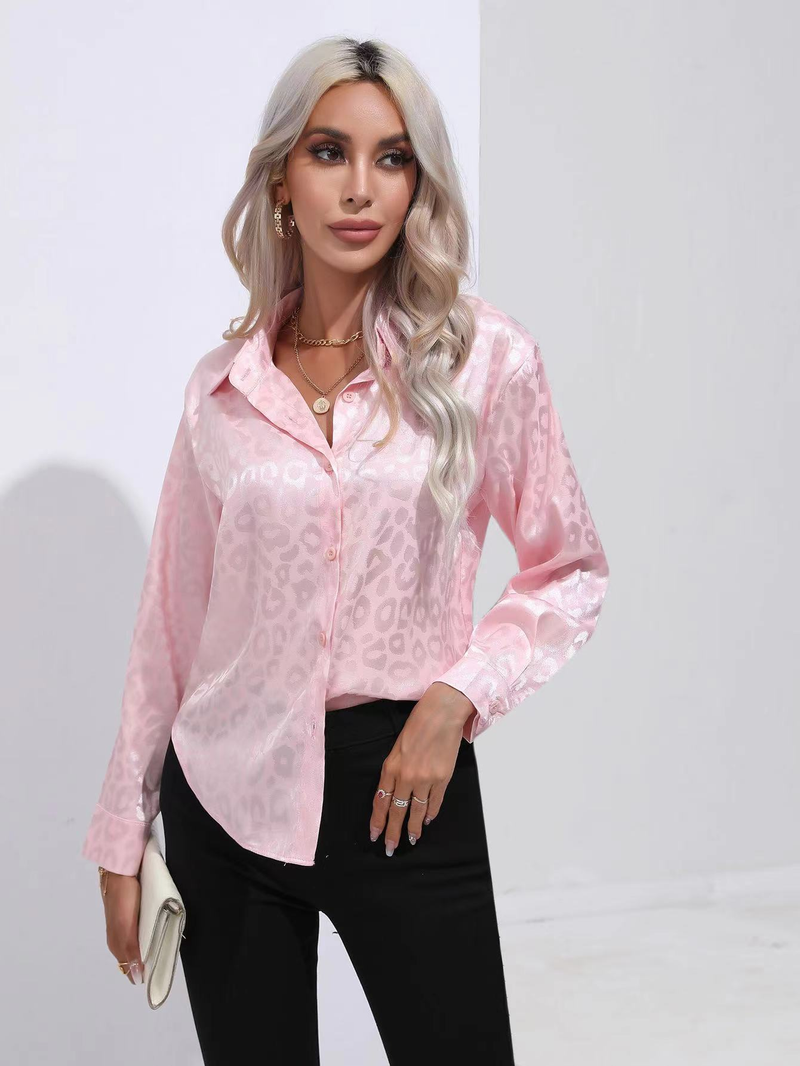 Camicia casual da donna, camicia casual a maniche lunghe in raso imitazione seta_voghion.com