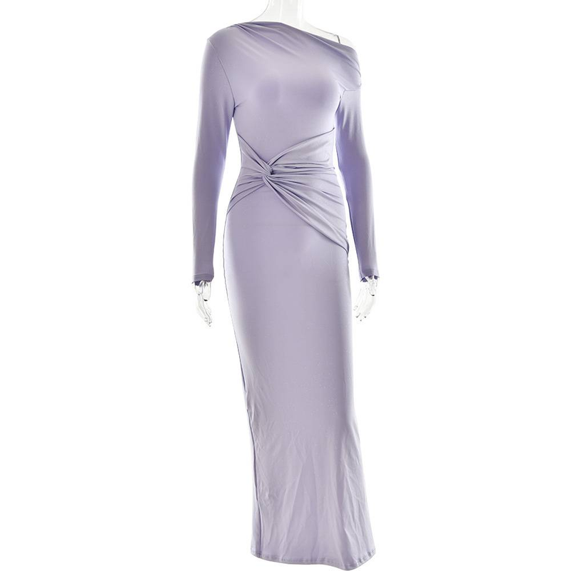 Elegantsed diagonaalselt kraega voldid, läikivad ametlikud kleidid naistele sügis-talve bodycon tuunikad, pikad peoõhtused prom kleidid_voghion.com