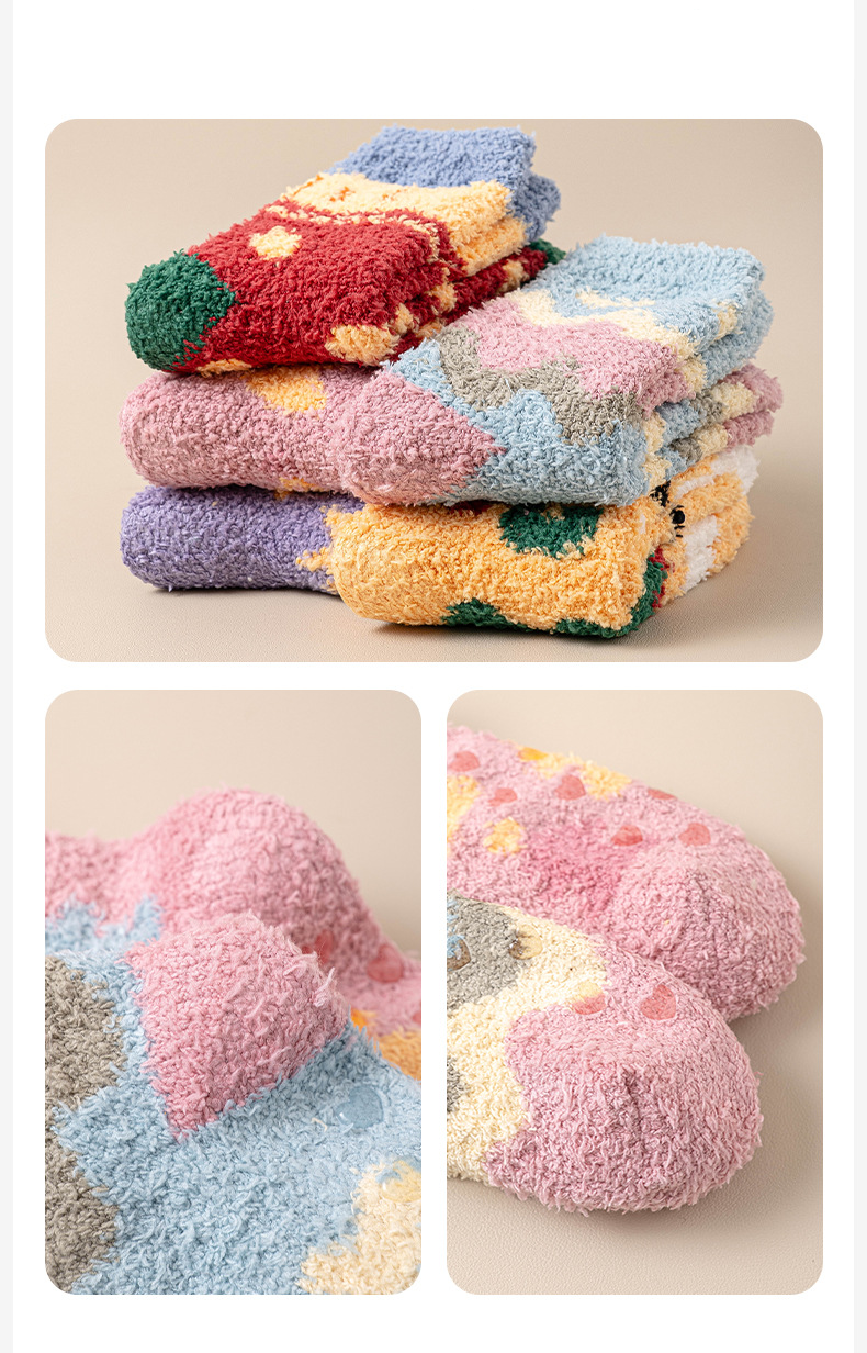 Calzini Calzini in pile corallo per donne Calzini da notte spessi anti-perdita di pelo in jacquard con cartoni animati Calzini da pavimento antiscivolo Calzini caldi per la casa_voghion.com