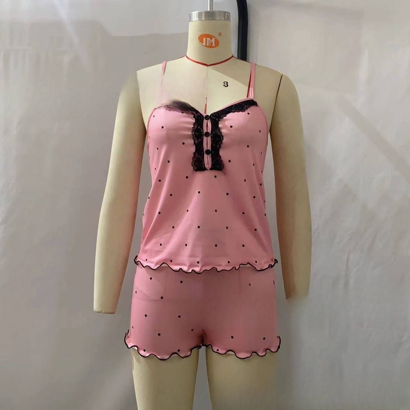 Kadın İç Giyim Yeni V Yaka Pamas Kadın Rahat Ev Düğmeli Dantel Askılı Şort Pantolon Takım Elbise_voghion.com