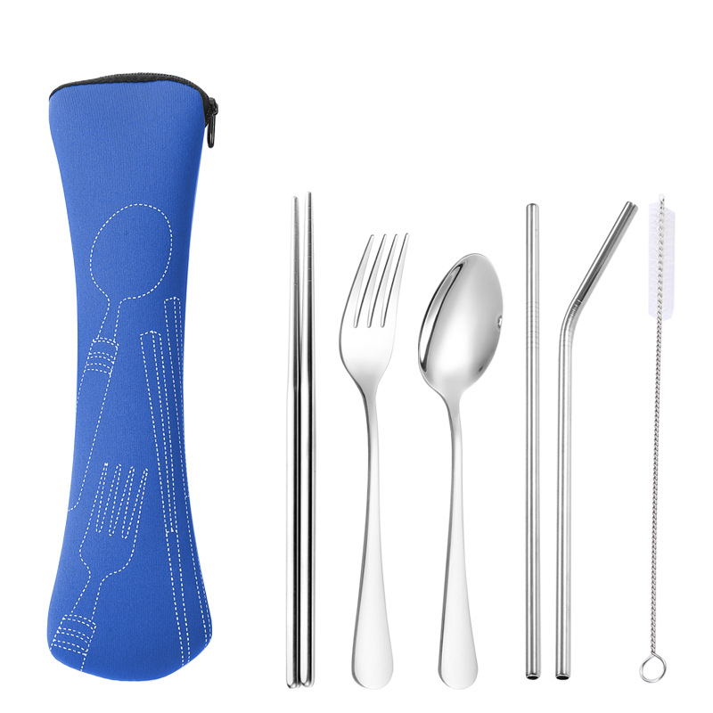 6-teiliges Kinderbesteckset aus Edelstahl 304 – Kindersichere Gabel, Löffel, Essstäbchen und gerader Strohhalm für draußen/auf Reisen (BPA-frei)_voghion.com