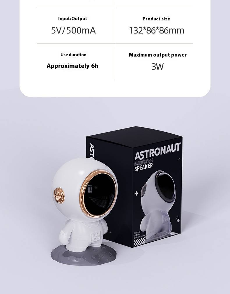 Altavoz Bluetooth inalámbrico con temática de astronauta: altavoz portátil de escritorio con graves de alta fidelidad y luz LED (regalo perfecto para uso doméstico y exterior)._voghion.com