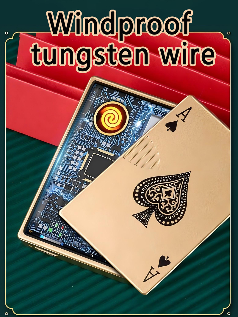 2PC Creative Poker-shaped Rechargeable Lighter, Windproof Cigarette Lighter, Thick Tungsten Filament Ignition, USB Portable Charging, Metal Material_voghion.com