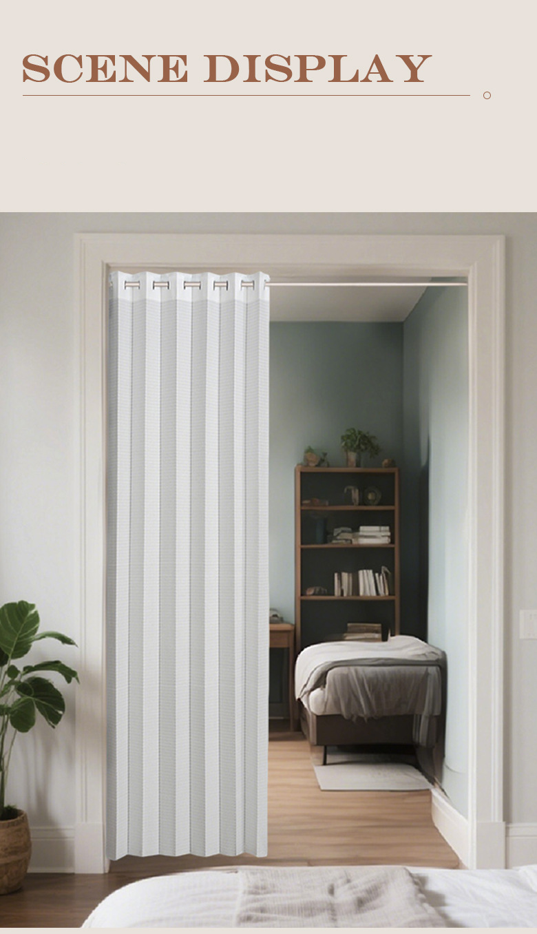 Foldable Room Divider Curtain 2025 - White Polyester Fabric Privacy Screen For Living Room, Bedroom, Study - Space Saving, No Drill_voghion.com
