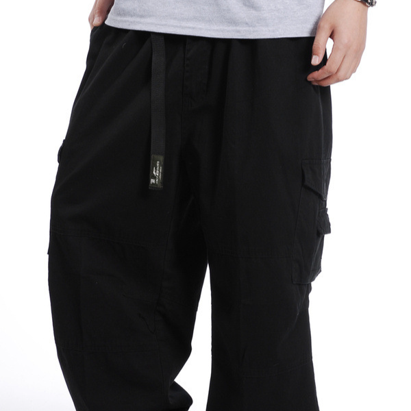 Herren-Cargohose in Übergröße, weites Bein, lockere Passform, Hip-Hop-Streetwear, Arbeitshose mit mehreren Taschen aus Baumwolle_voghion.com