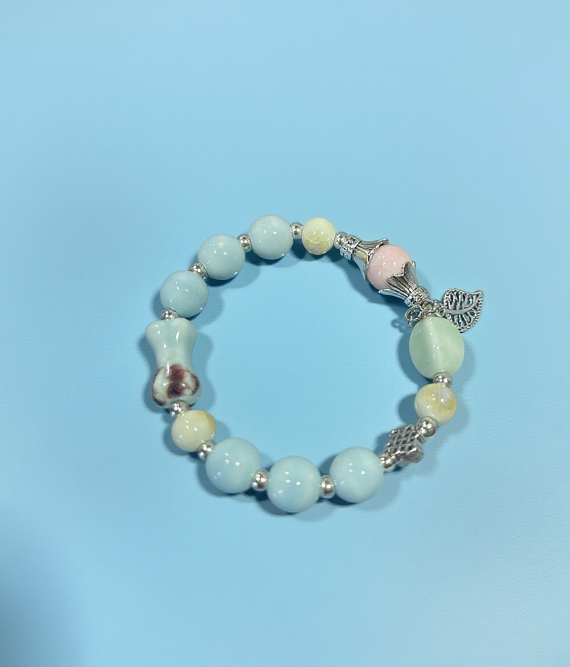 Jingdezhen Artisan - Crafted Ceramic Bead Bracelet, Soft - Hued Accessory With Delicate Leaf Charm For Everyday Wear & Presents_voghion.com