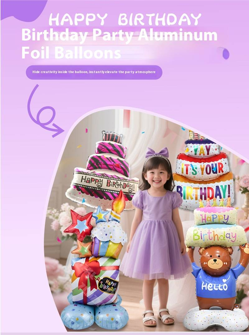 Folienballon-Set – riesige 40-Zoll-Kuchenballons mit Bärenständern für Geburtstagsparty-Dekorationen (mehrfarbig)_voghion.com