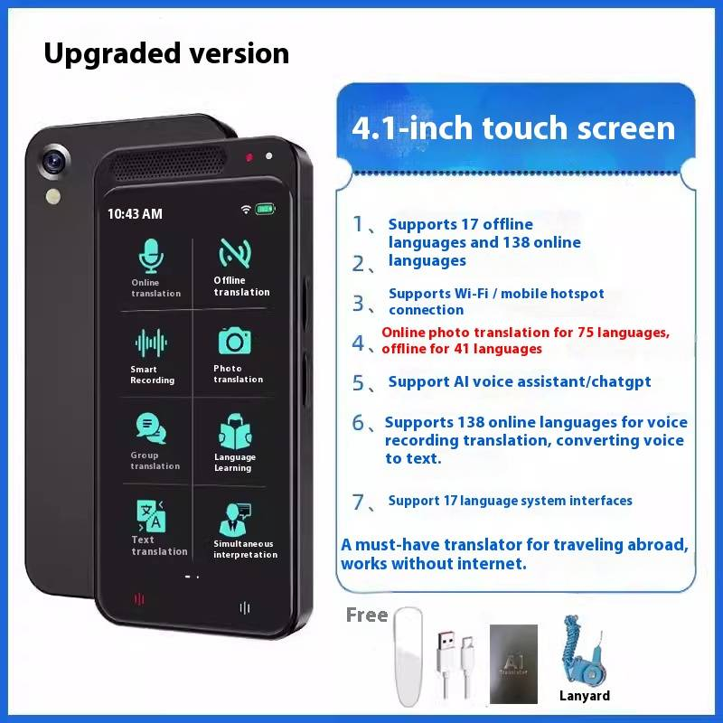 Meertalig vertaalapparaat - Directe spraakvertaling voor meer dan 8 talen, offline modus, 128 GB/256 GB/512 GB opslag, essentieel voor reizen en zakendoen_voghion.com