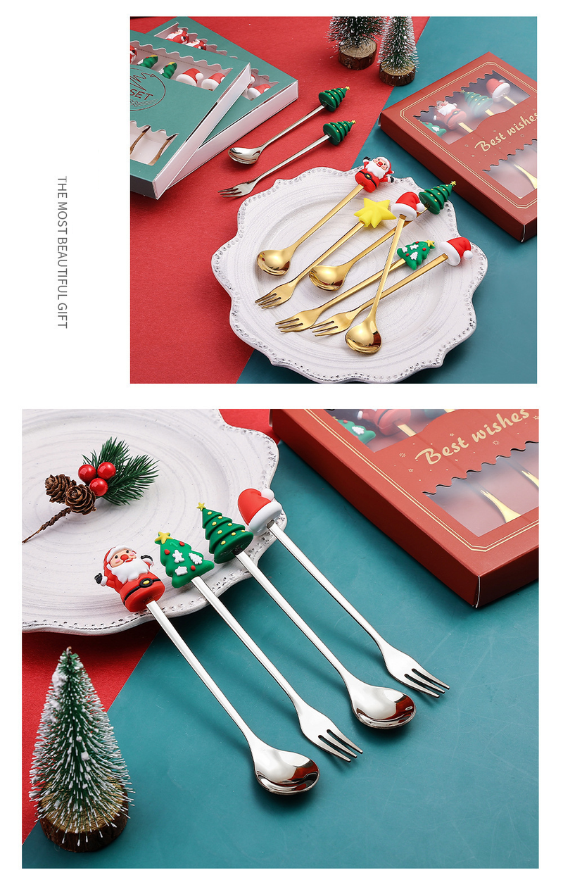 Dessertlöffel- und -gabel-Set aus Edelstahl – Elegantes, hochglanzpoliertes Besteck für Partys, Geschenke und Heimdekoration (Silber/Gold, 4/6-teilig, Geschenkbox)_voghion.com