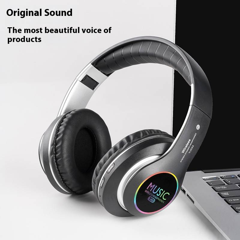 Draadloze Bluetooth-koptelefoon, opvouwbaar, stereobas-headset met led-licht en ingebouwde microfoon, 8 uur speeltijd, dubbele modus (BT/TF), voor sportmuziek_voghion.com