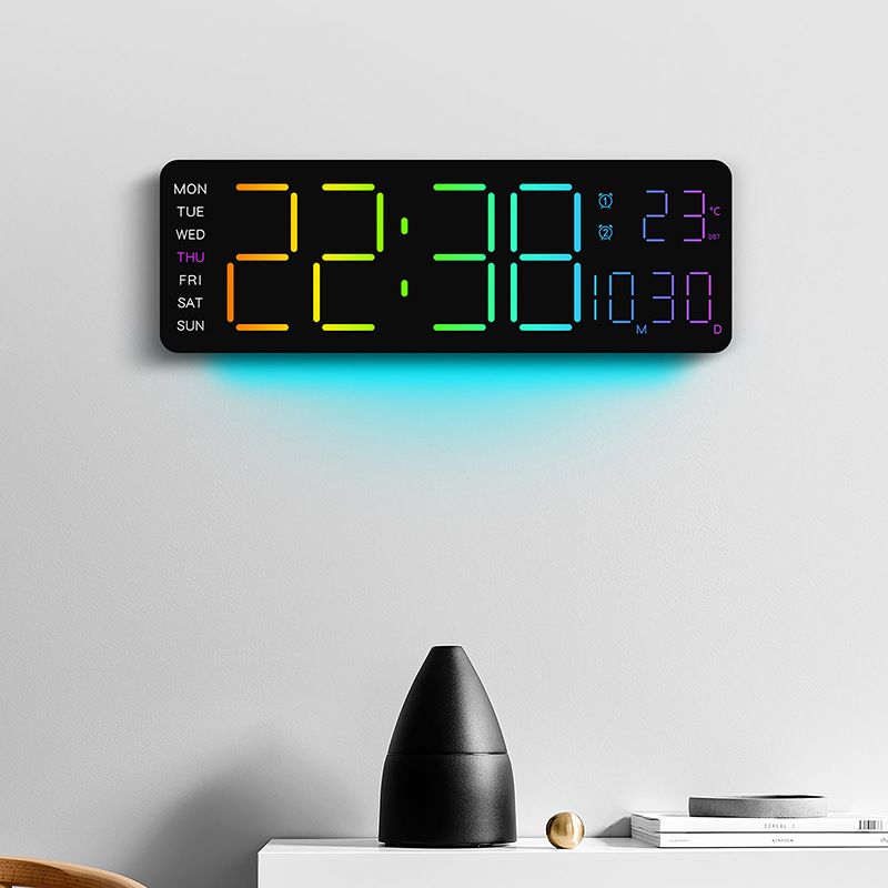 Orologio da parete a LED RGB con visualizzazione della temperatura, calendario e luce notturna, moderna sveglia digitale per soggiorno, camera da letto, ufficio_voghion.com