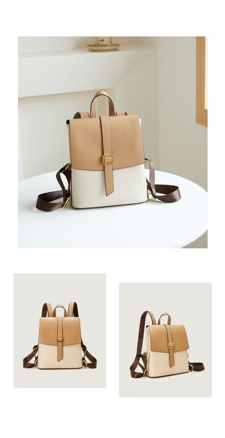 Men's And Women's Fashionable Backpack, PU Leather Shoulder Strap Adjustable , Multiple Colors Large Capacity Backpack, Business School_voghion.com