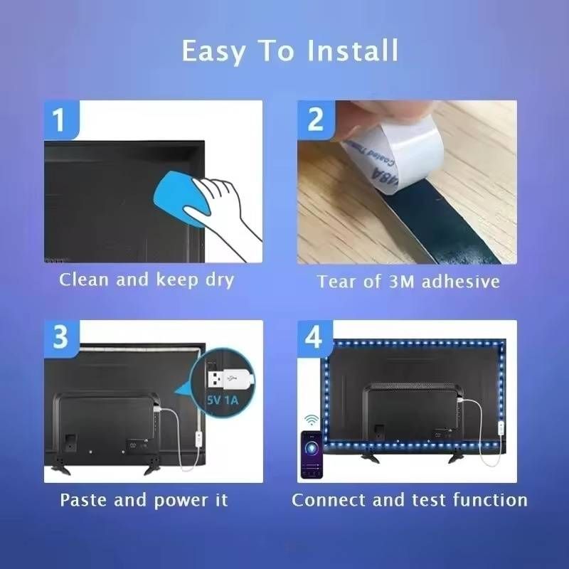 5V USB RGB LED Strip Lights With Bluetooth & IR Remote - Self-Adhesive 3535 LED Light Bar For TV Backlight, Bedroom & Living Room Decoration_voghion.com