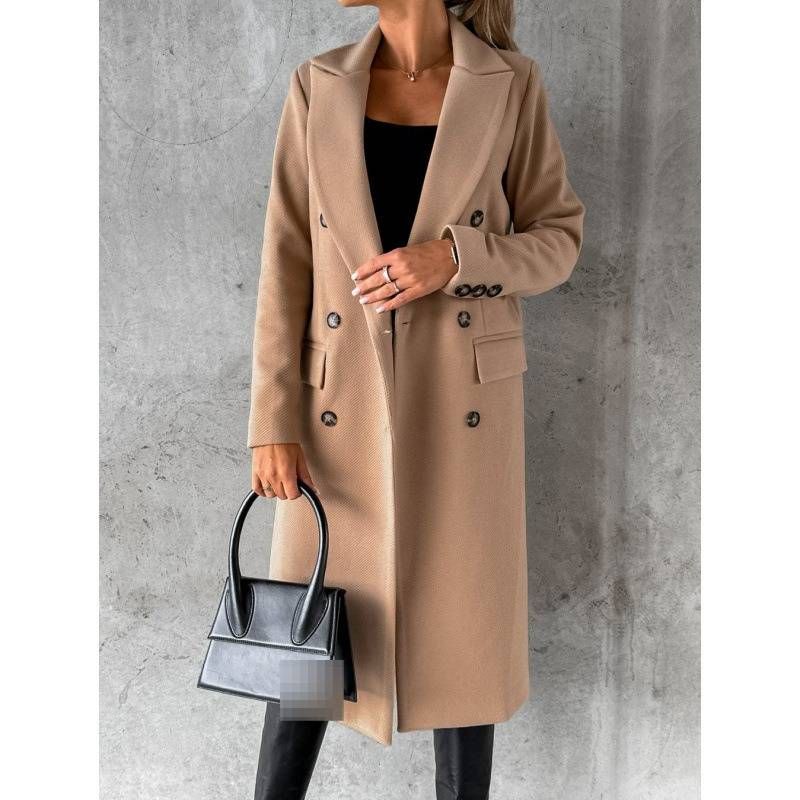 Women's Double-Breasted Wool Coat Long Sleeve Trench Coat For Autumn Winter Fashion Outerwear_voghion.com