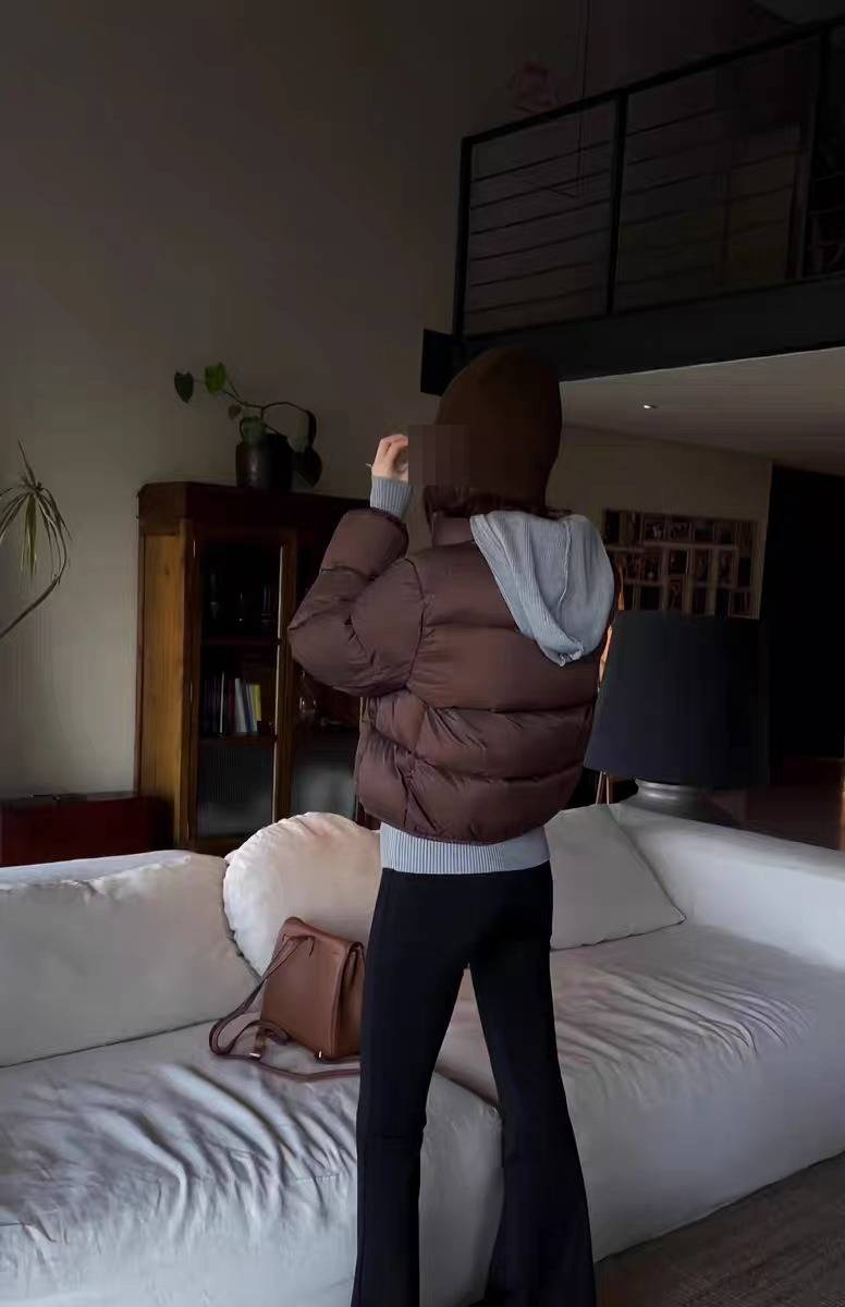 Women's Short Puffer Jacket Winter Warm Oversized Coat With High Collar, Lightweight & Water-Resistant, Casual Streetwear (Black, Coffee)_voghion.com