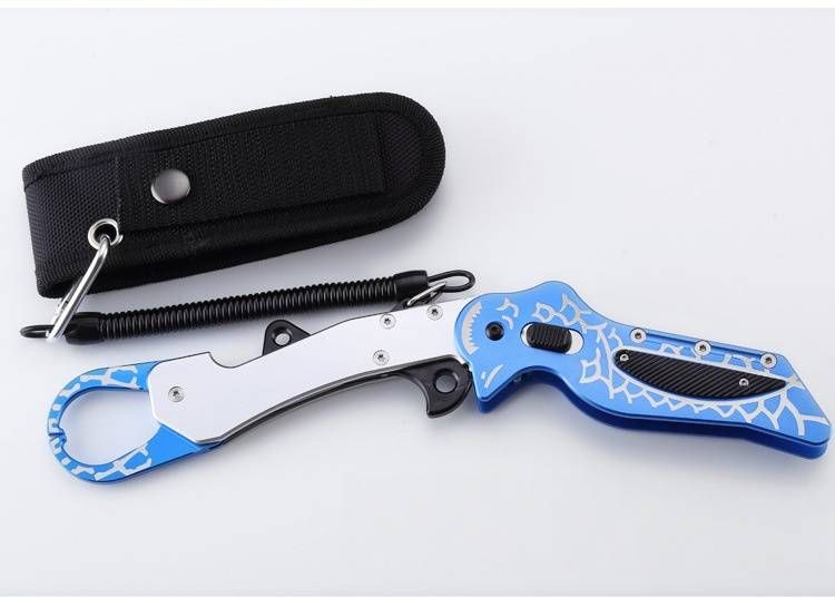 Pinze da pesca pieghevoli in alluminio aeronautico - Multi-utensile per il controllo delle catture, la rimozione dell'amo e la pesca all'aperto (modello KYQ, blu/nero/rosso)_voghion.com