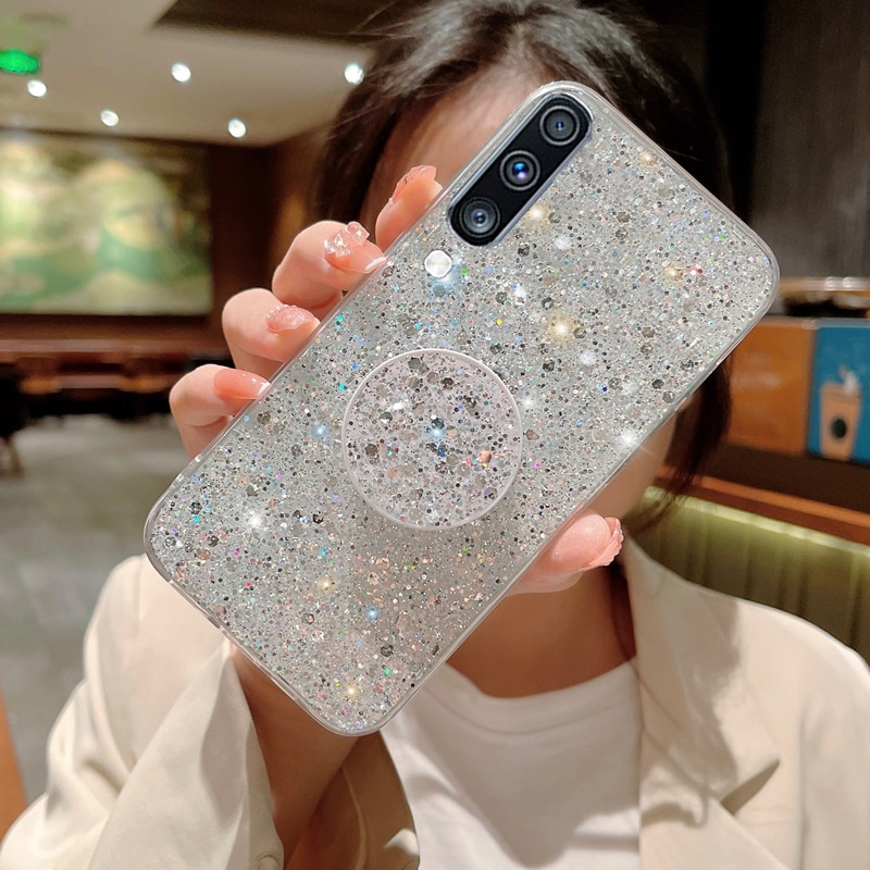 Shiny Glitter Gypsophila Telefoon houder Case Voor Samsung Galaxy A10 A20 A30 A50 A70 A10S A20S A02S A03S A03 Zachte siliconen_voghion.com