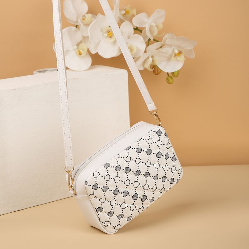 Borsa a tracolla da donna in materiale PU, semplice, alla moda, casual, adatta a tutti gli abbinamenti, con stampa d'amore e personalità._voghion.com