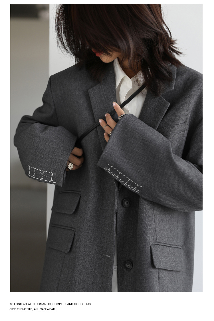 CHICVEN Donna Office Lady Blazer Polsino Ricamo Spalla Larga Abito in Twill Capispalla Donna Autunno Capispalla Elegante Top_voghion.com