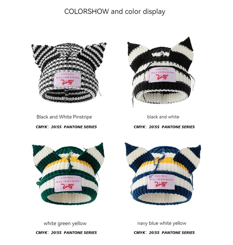 New Niche Design with Contrasting Colors, Cute Cat Ears, Autumn and Winter Wool Hats, Thickened Warm Knit Hats, Children's Cold Hats_voghion.com