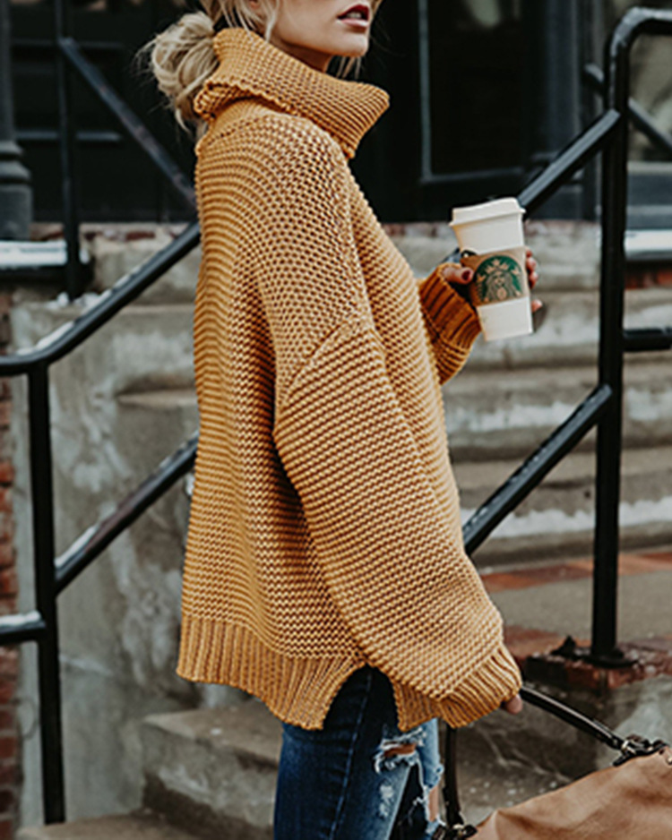 Women's Clothing Autumn and Winter New Thick e Long-sleeved Turtleneck Pullover Sweater_voghion.com