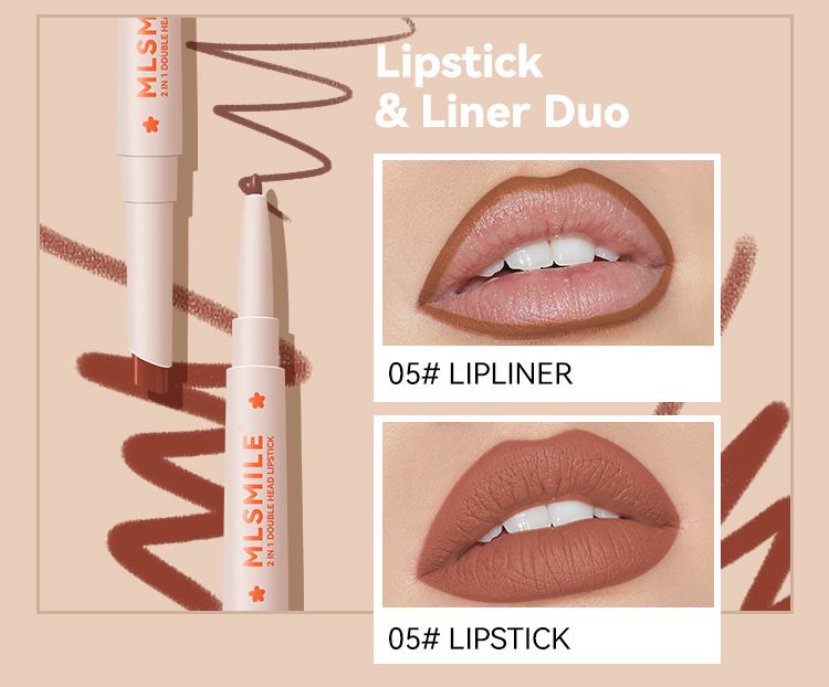 MLSMILE Dual Head Lipstick Pen Waterproof, Non Smearing, Long Lasting And Color Developing Two In One Lip Liner_voghion.com
