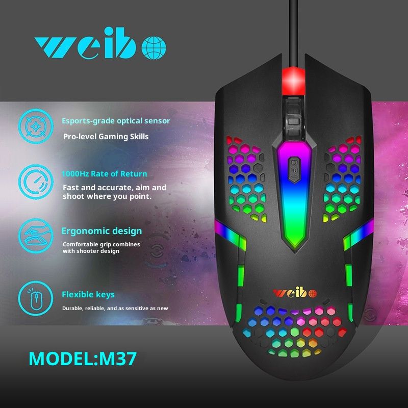 Digitex Digitex Produttore all'ingrosso transfrontaliero di mouse per computer luminosi M37 con cavo e cavo Weibo Gaming_voghion.com