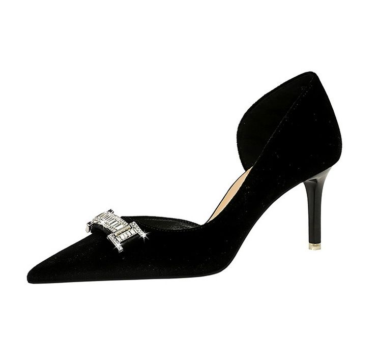1363-AK80 Bankett High Heels Damen mit dünnen Absätzen, Wildlederoberfläche, flacher Öffnung, spitzer seitlicher Hohlmetall-Wasser_voghion.com